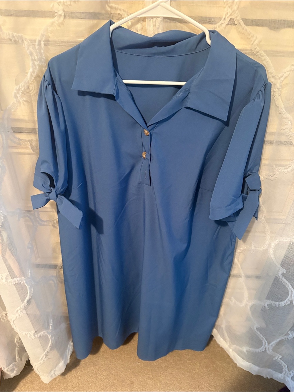 SHEIN Blue Tie-Sleeve Polo Tunic